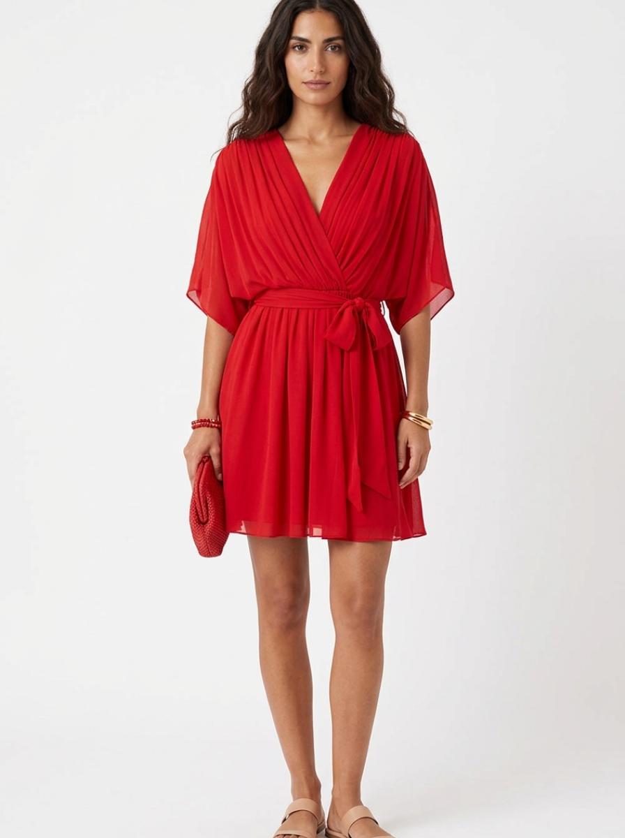 Zoe Wrap Mini Dress Red - Studio Clean