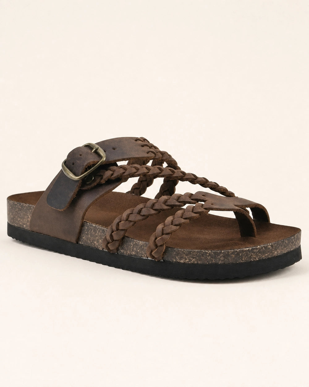 Women's Braided-Strap Flat Sandals with Buckle — image 10 — 10-brown-variant.webp
