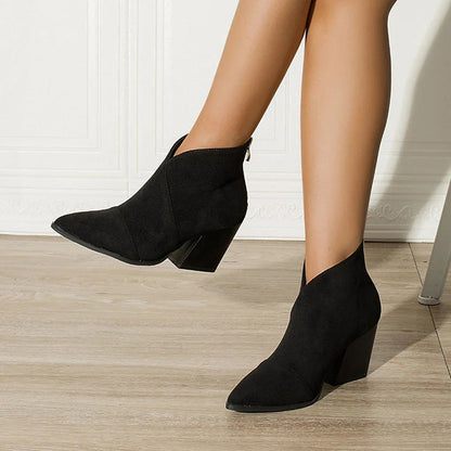 Women's Ankle Boots – Pointed Toe Block Heel Clean Upper