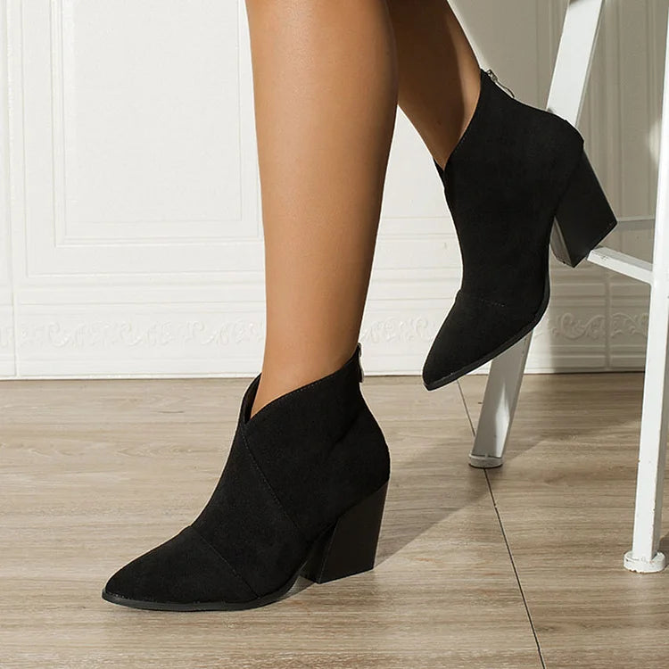 Women's Ankle Boots – Pointed Toe Block Heel Clean Upper