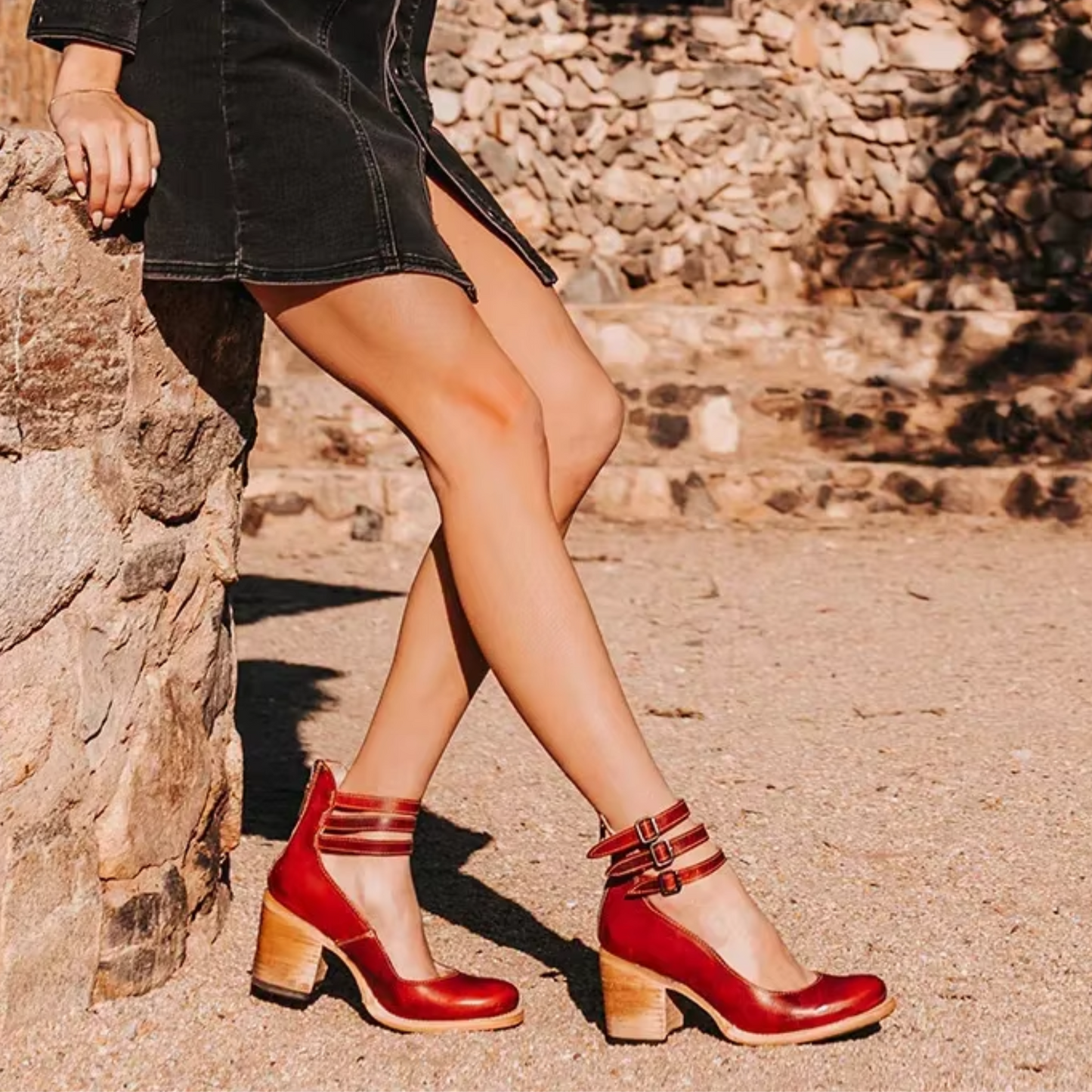 Women's Block Heel Ankle Boots – Closed Toe Multi-Buckle Strap