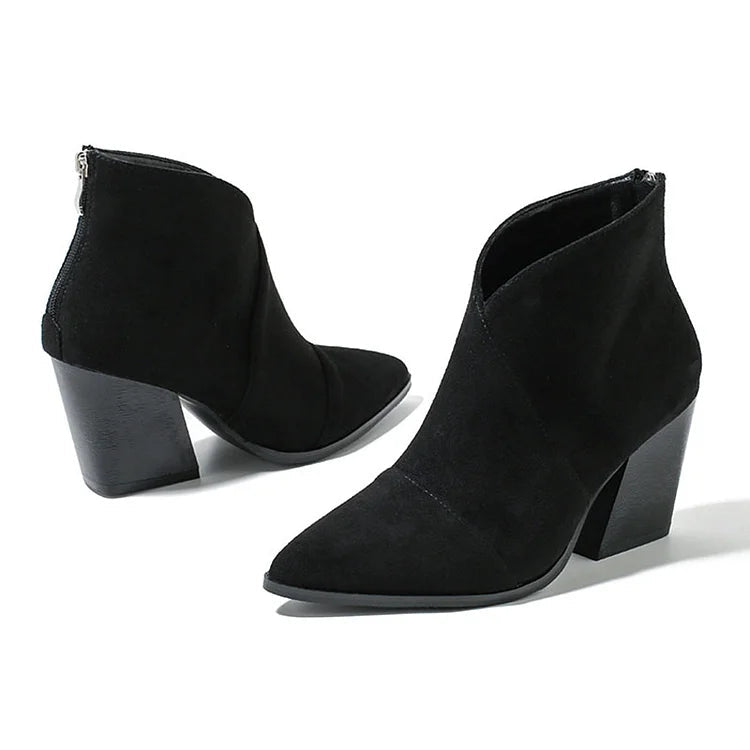 Women's Ankle Boots – Pointed Toe Block Heel Clean Upper