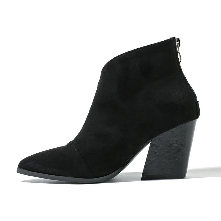 Women's Ankle Boots – Pointed Toe Block Heel Clean Upper