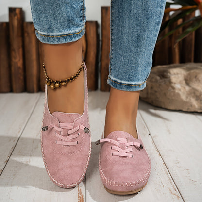 Momount Women Moccasin Loafers – Suede Hand-Stitched Slip-On Elastic Comfort