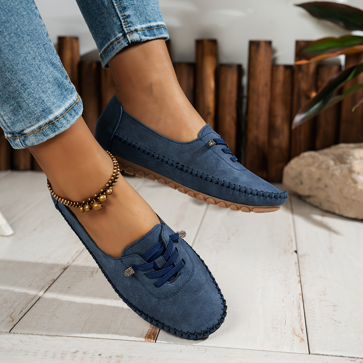 Momount Women Moccasin Loafers – Suede Hand-Stitched Slip-On Elastic Comfort