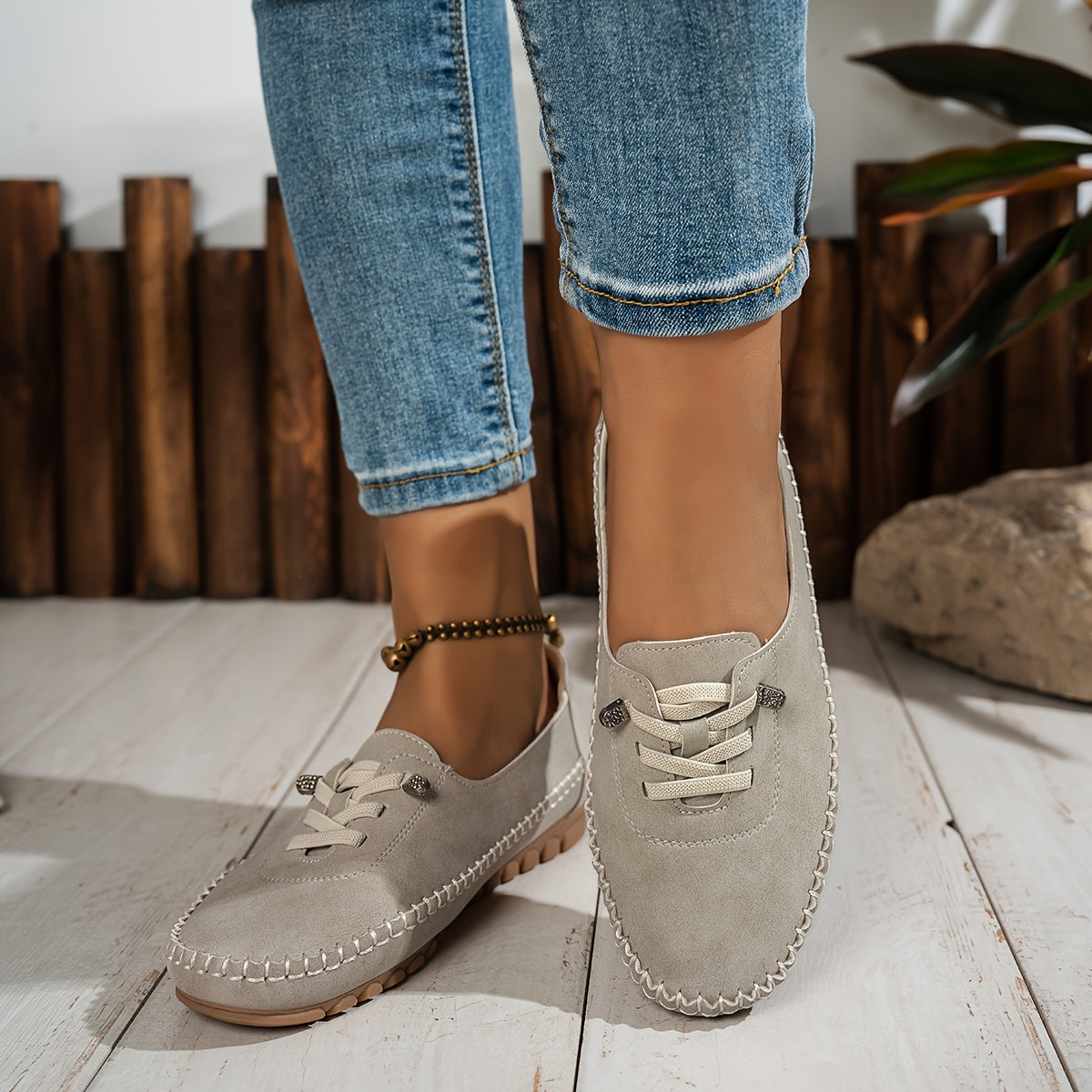 Momount Women Moccasin Loafers – Suede Hand-Stitched Slip-On Elastic Comfort