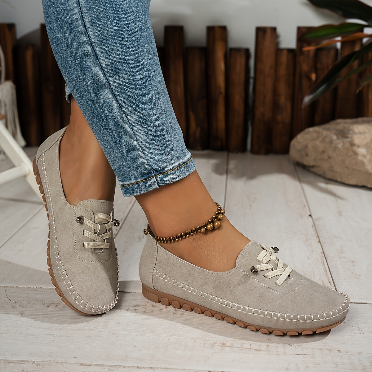Momount Women Moccasin Loafers – Suede Hand-Stitched Slip-On Elastic Comfort