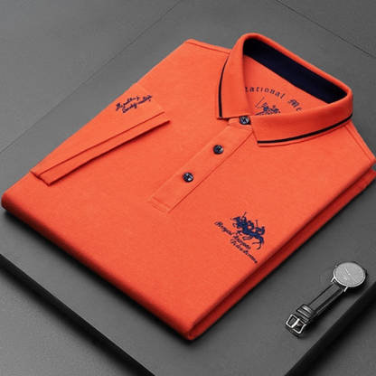 Momount Men Long Sleeve Polo Shirt – Embroidered Logo Premium Classic