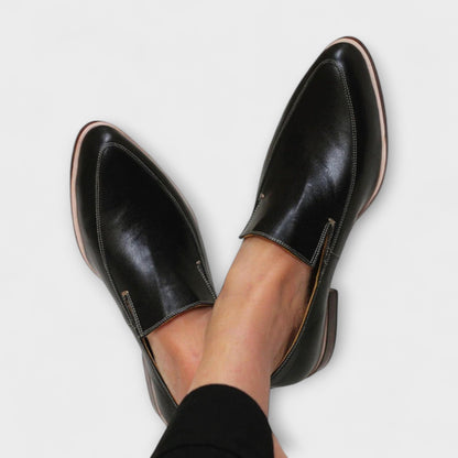 Momount Women Pointed-Toe Slip-On Loafers – Leather Soft Flat Minimalist Comfort