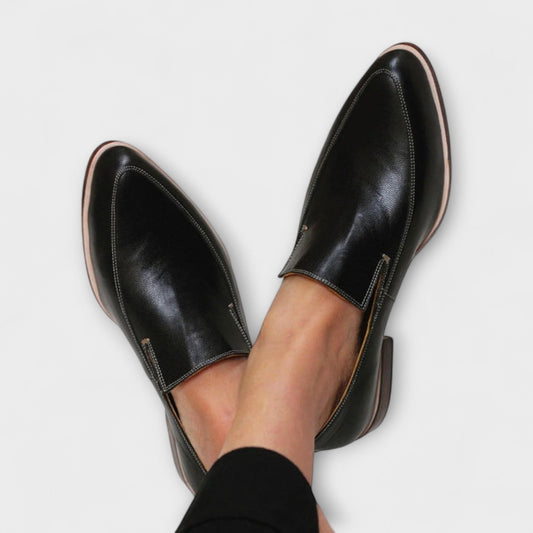 Momount Women Pointed-Toe Slip-On Loafers – Leather Soft Flat Minimalist Comfort