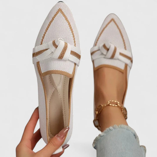Momount Women Pointed-Toe Mules – Knit Mesh Knot Accent Flat Slip-On Closed Toe