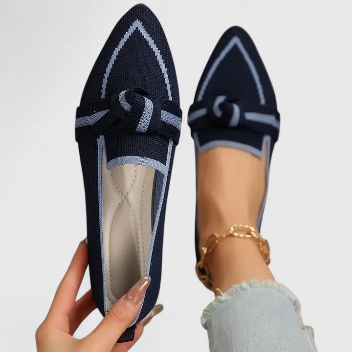 Momount Women Pointed-Toe Mules – Knit Mesh Knot Accent Flat Slip-On Closed Toe