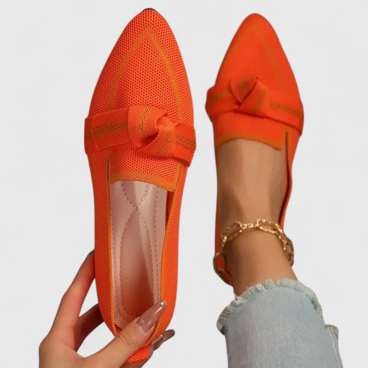 Momount Women Pointed-Toe Mules – Knit Mesh Knot Accent Flat Slip-On Closed Toe