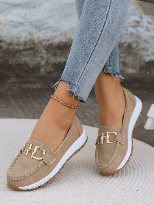 Momount Women Suede Loafers – Gold Horsebit Platform Slip-On Comfort