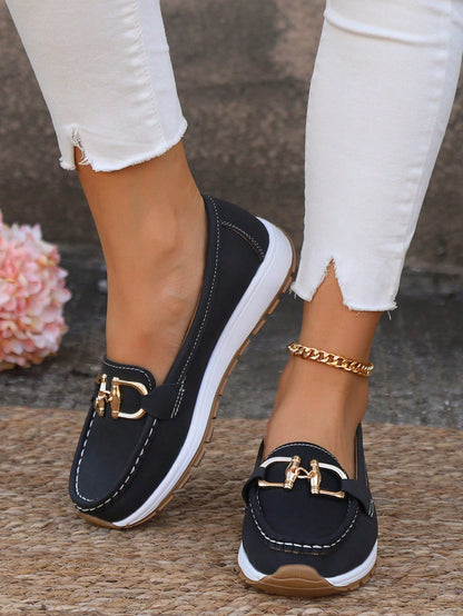 Momount Women Suede Loafers – Gold Horsebit Platform Slip-On Comfort