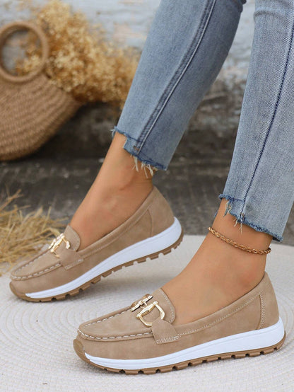 Momount Women Suede Loafers – Gold Horsebit Platform Slip-On Comfort