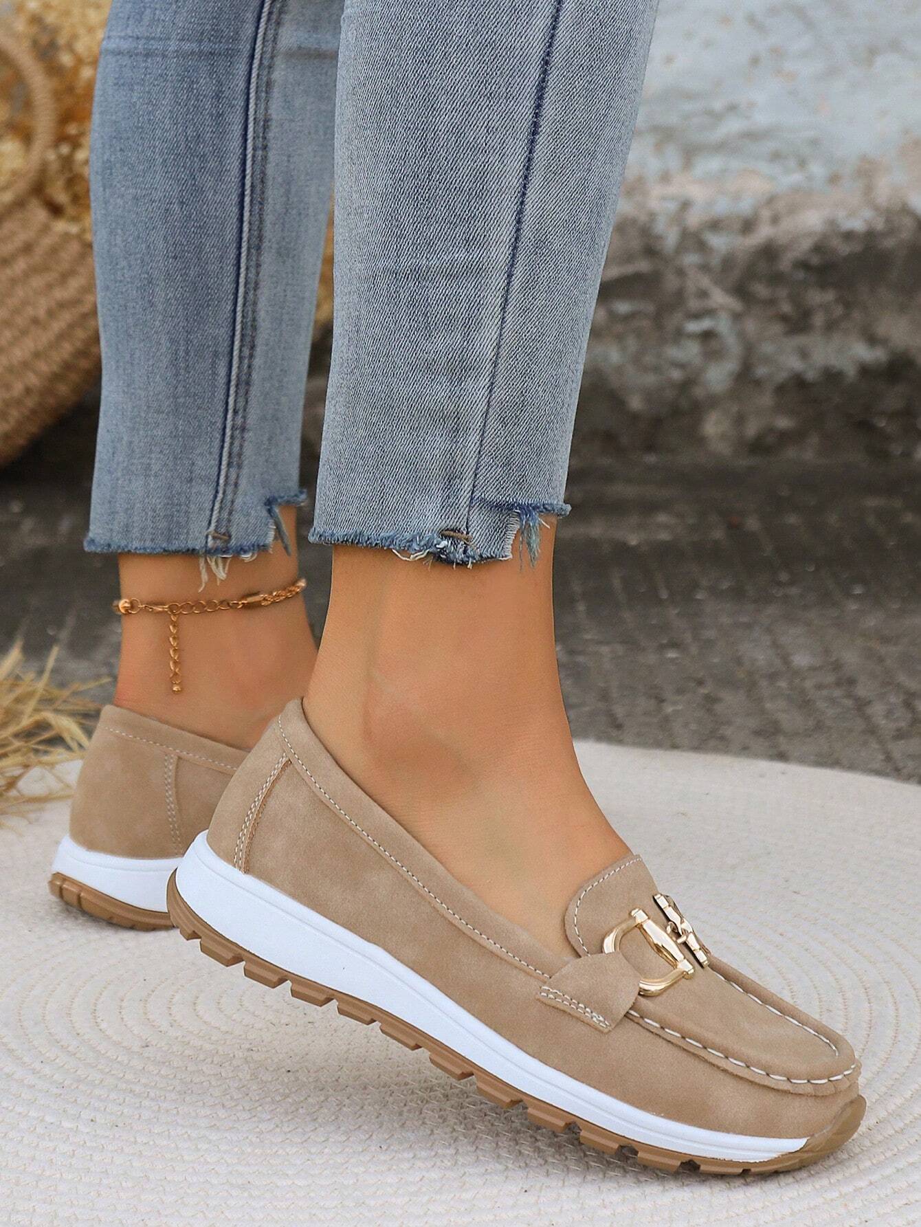 Momount Women Suede Loafers – Gold Horsebit Platform Slip-On Comfort