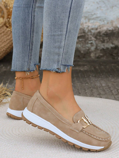 Momount Women Suede Loafers – Gold Horsebit Platform Slip-On Comfort