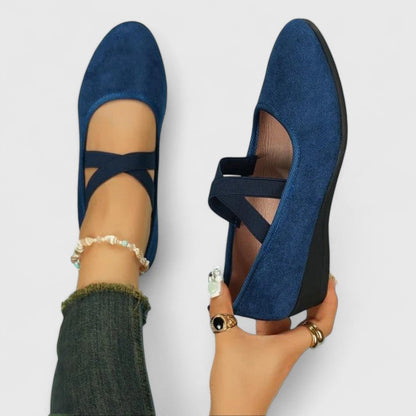 Momount Women Ballet Flats – Suede Elastic Crossover Strap Round Toe Slip-On