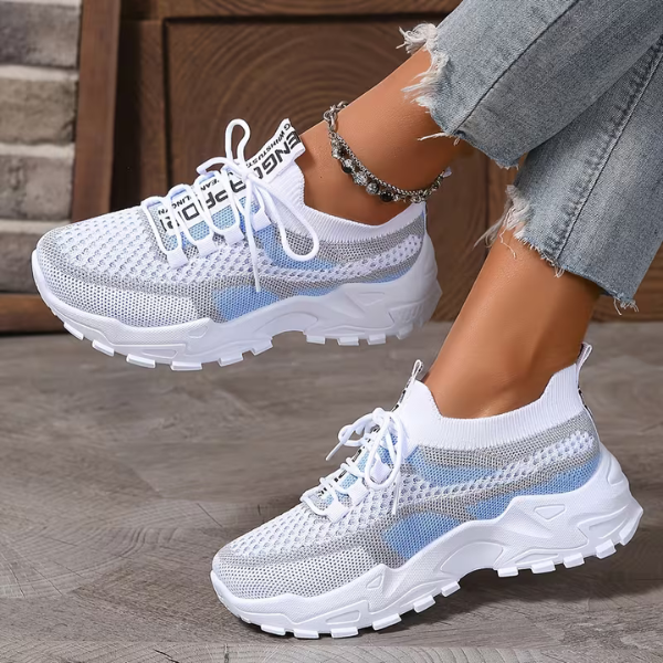 Momount Women Chunky Sneakers – Mesh Lace-Up Platform Color-Block Dad-Style