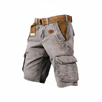 Momount Men Cargo Shorts – Washed Cotton Belted Knee Length Outdoor