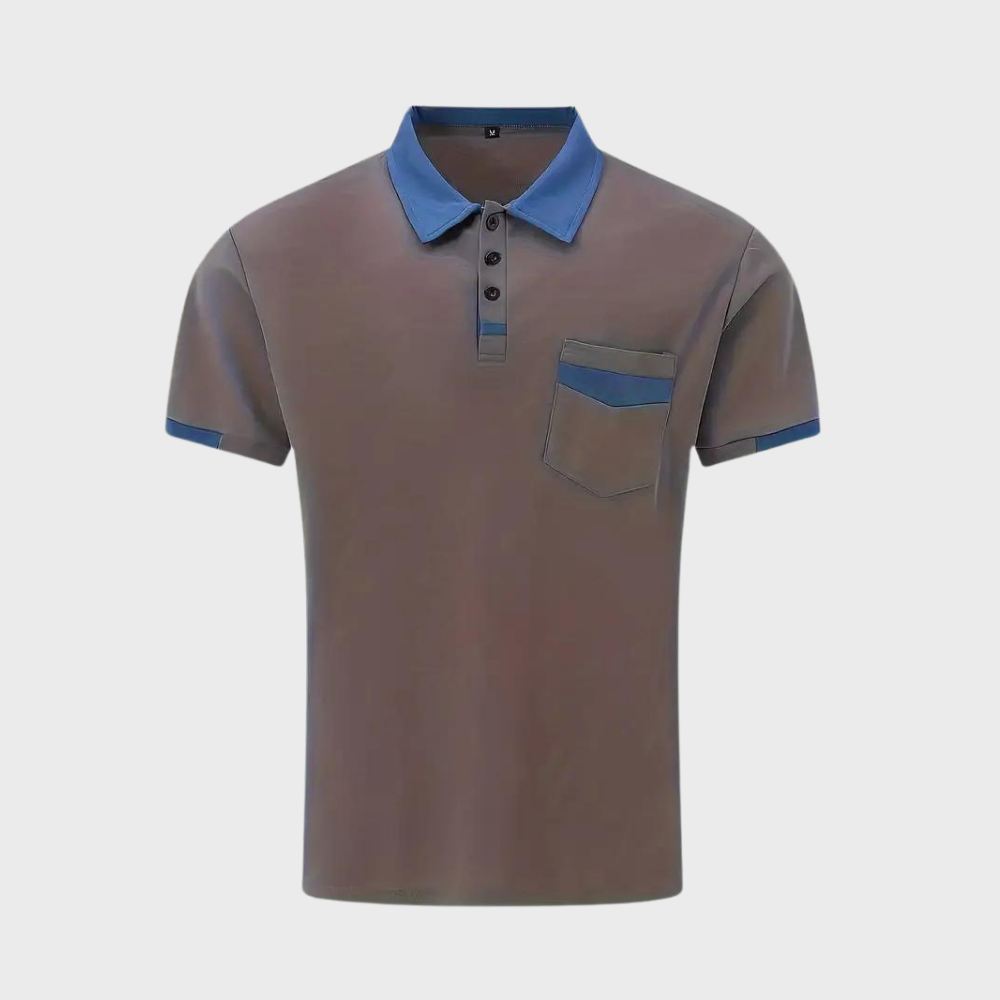 Momount Men Polo Shirt – Two Tone Contrast Collar Pocket Short Sleeve