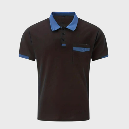 Momount Men Polo Shirt – Two Tone Contrast Collar Pocket Short Sleeve