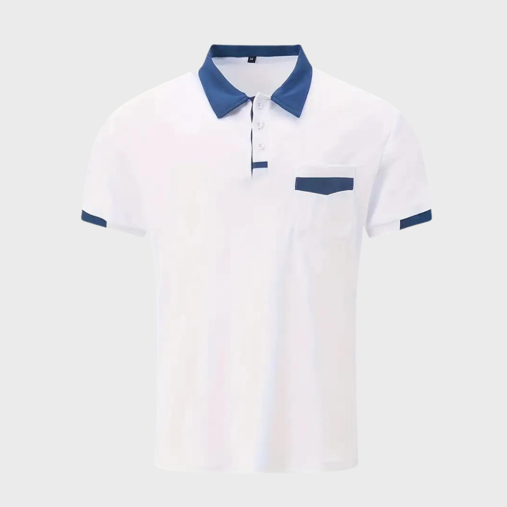 Momount Men Polo Shirt – Two Tone Contrast Collar Pocket Short Sleeve