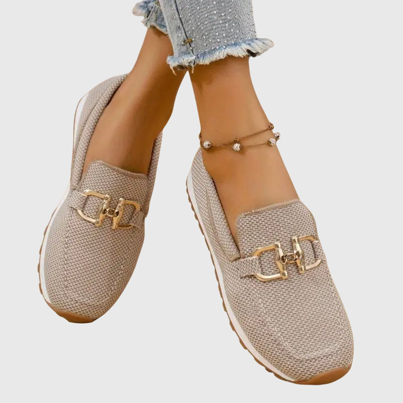 Momount Women Knit Loafers – Mesh Gold Horsebit Platform Slip-On Comfort