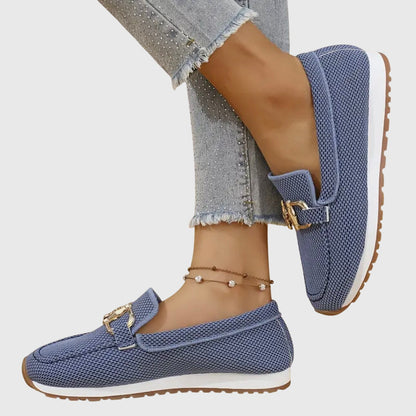 Momount Women Knit Loafers – Mesh Gold Horsebit Platform Slip-On Comfort