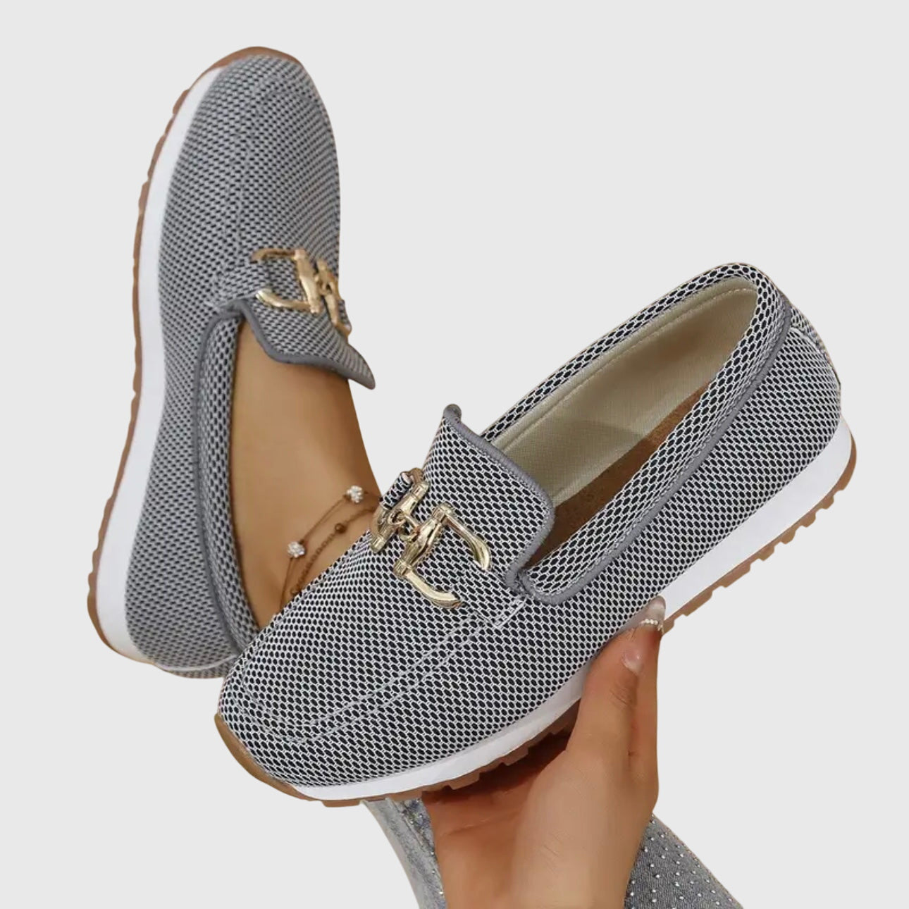 Momount Women Knit Loafers – Mesh Gold Horsebit Platform Slip-On Comfort