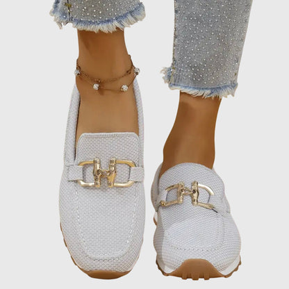 Momount Women Knit Loafers – Mesh Gold Horsebit Platform Slip-On Comfort