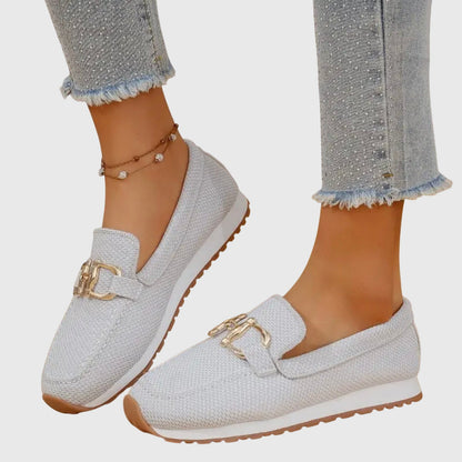 Momount Women Knit Loafers – Mesh Gold Horsebit Platform Slip-On Comfort