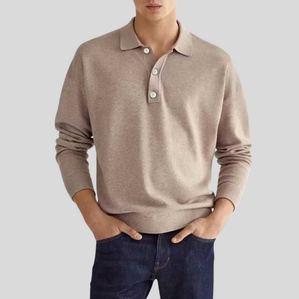 Momount Men Knit Polo Shirt – Long Sleeve Classic Collar Everyday