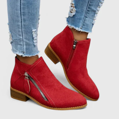Women's Ankle Boots – Side Zip Low Block Heel Round Toe