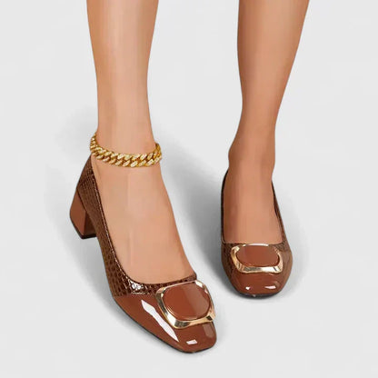 Women's Block Heel Loafers – Closed Toe Slip-On Hardware