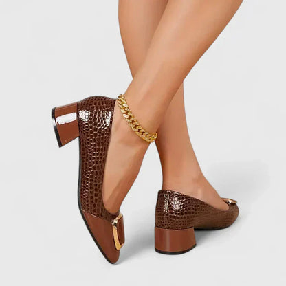 Women's Block Heel Loafers – Closed Toe Slip-On Hardware