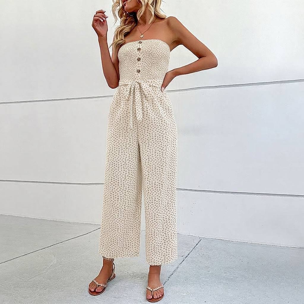 Strapless jumpsuit button detail white - Studio clean