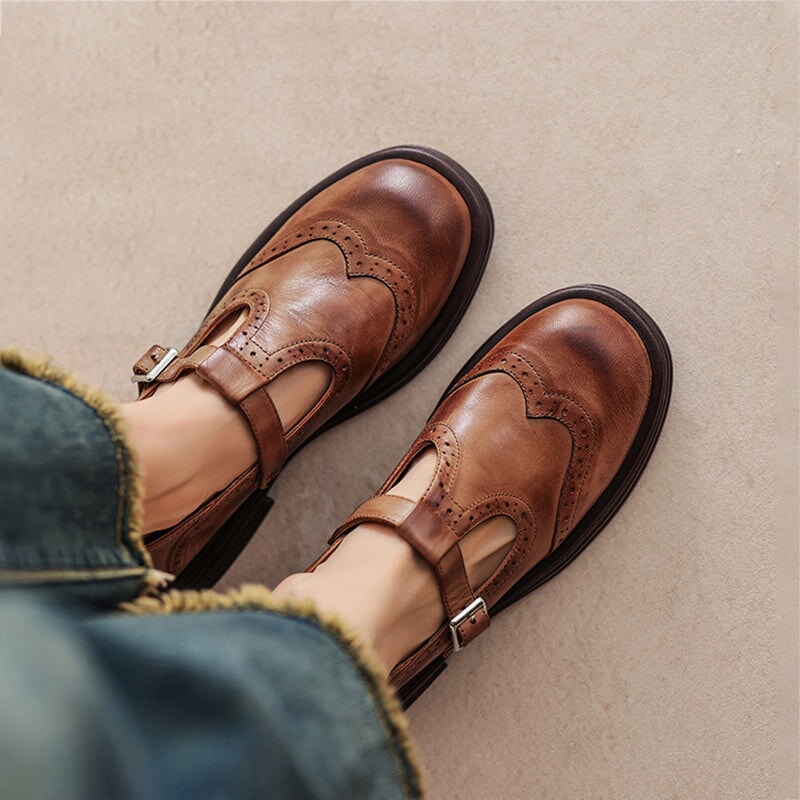 Calista | Vintage Brown Oxford Mary Jane Platform Shoes