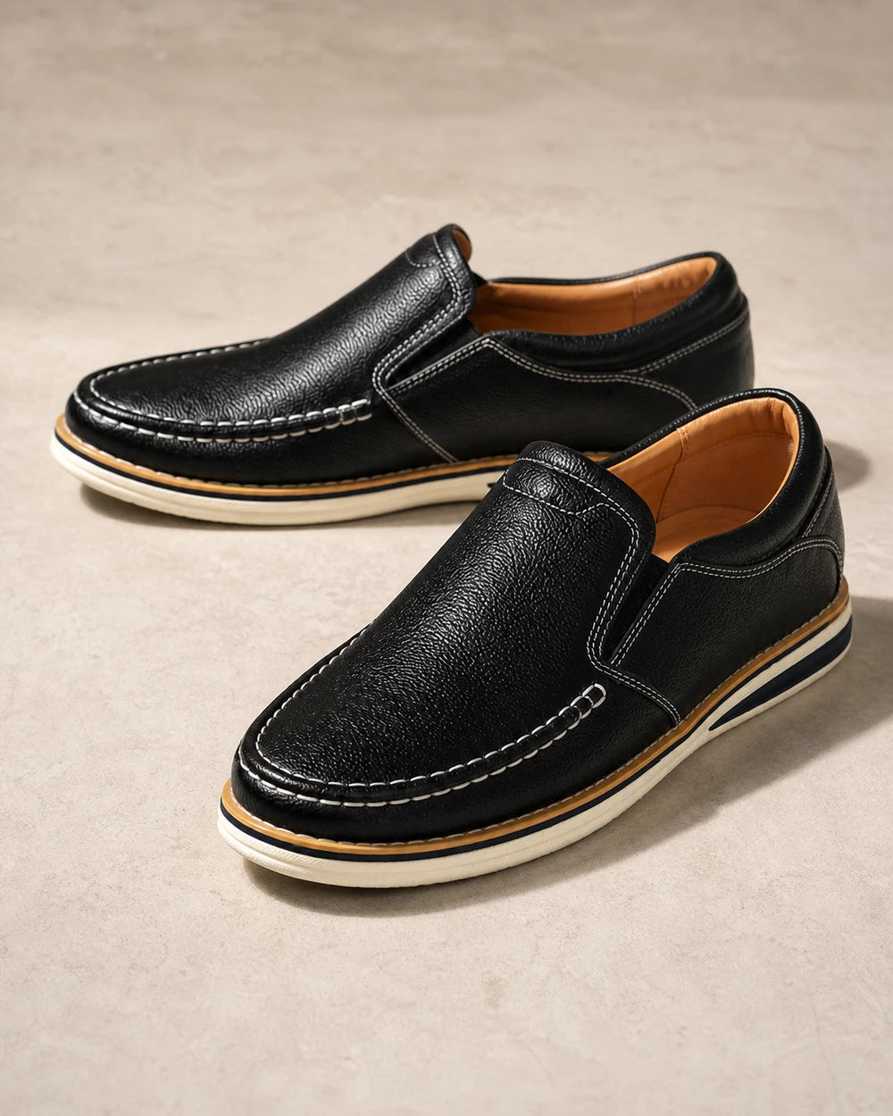Men's Hand-Stitched Elastic Slip-On Loafers — image 2 — mens-elastic-panel-loafers-black-02-clean-pair.webp