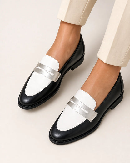 Women's Black and White Loafers with Silver Strap — product image 4