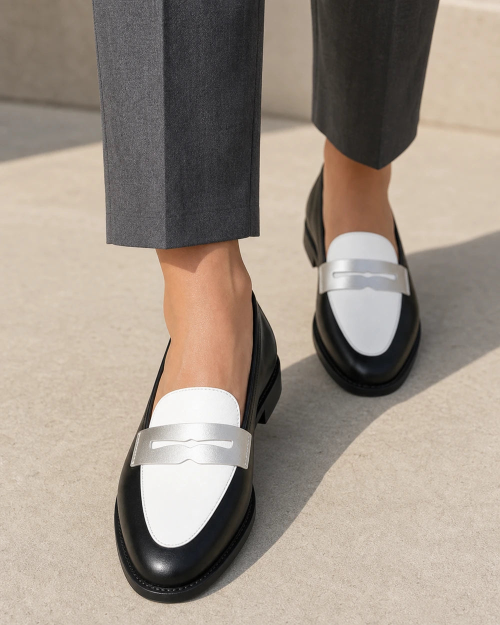 Women's Black and White Loafers with Silver Strap — product image 6