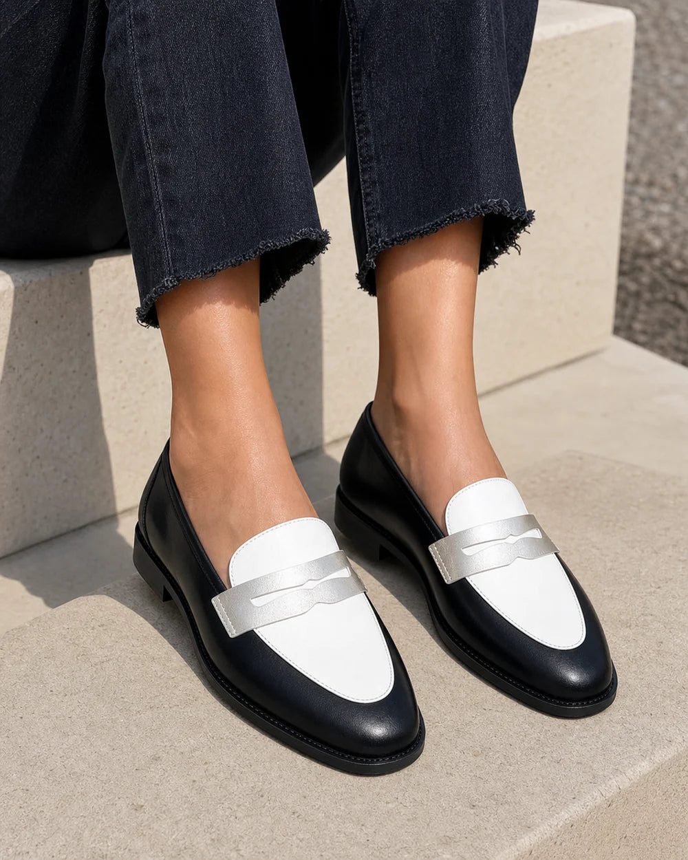Women's Black and White Loafers with Silver Strap — product image 7