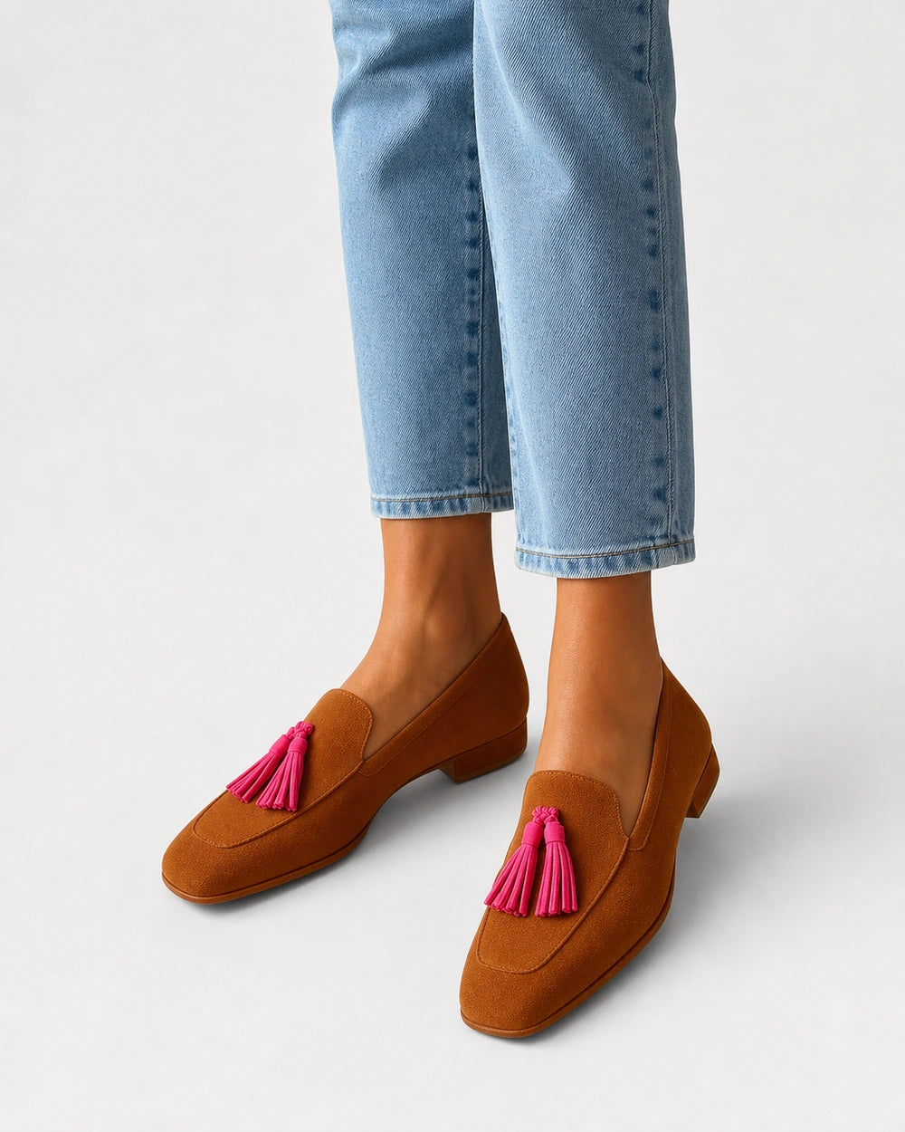 Women's Cognac Loafers with Pink Tassels — product image 2