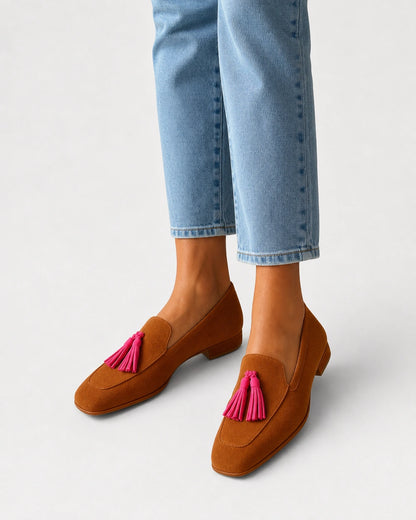 Women's Cognac Loafers with Pink Tassels — product image 2
