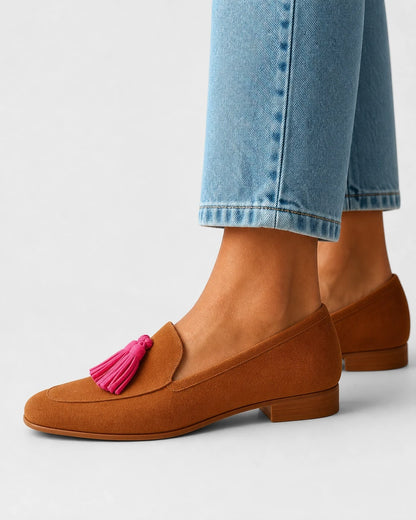 Women's Cognac Loafers with Pink Tassels — product image 3