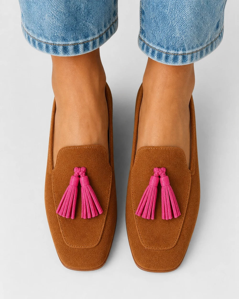 Women's Cognac Loafers with Pink Tassels — product image 4