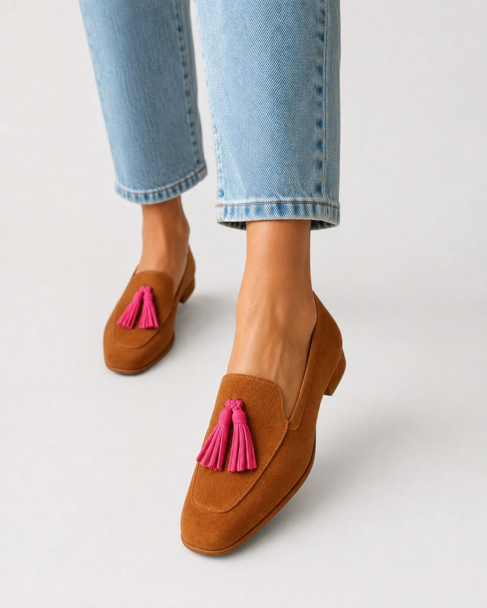 Women's Cognac Loafers with Pink Tassels — product image 6