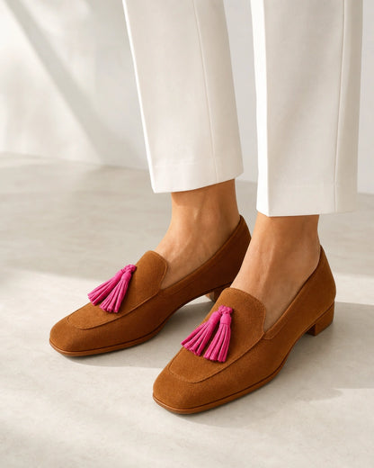 Women's Cognac Loafers with Pink Tassels — product image 7