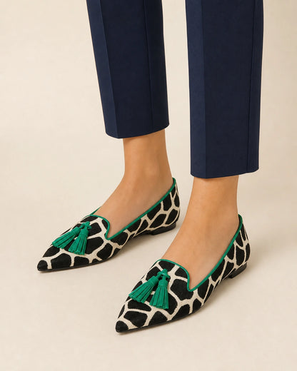 Women's Pointed Cow-Print Tassel Loafers — product image 2